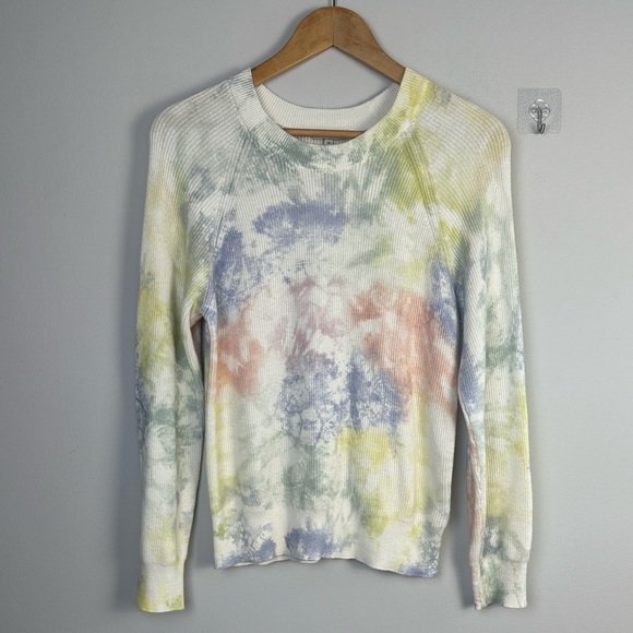 Rails Venus Cashmere Cotton Ribbed Sweater in Rainbow Tie Dye Long Sleeve Top XS - Picture 13 of 16
